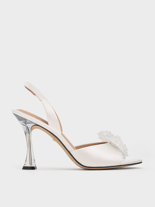 CHARLES & KEITH Sale / Beaded Bow Slingback Pumps - White