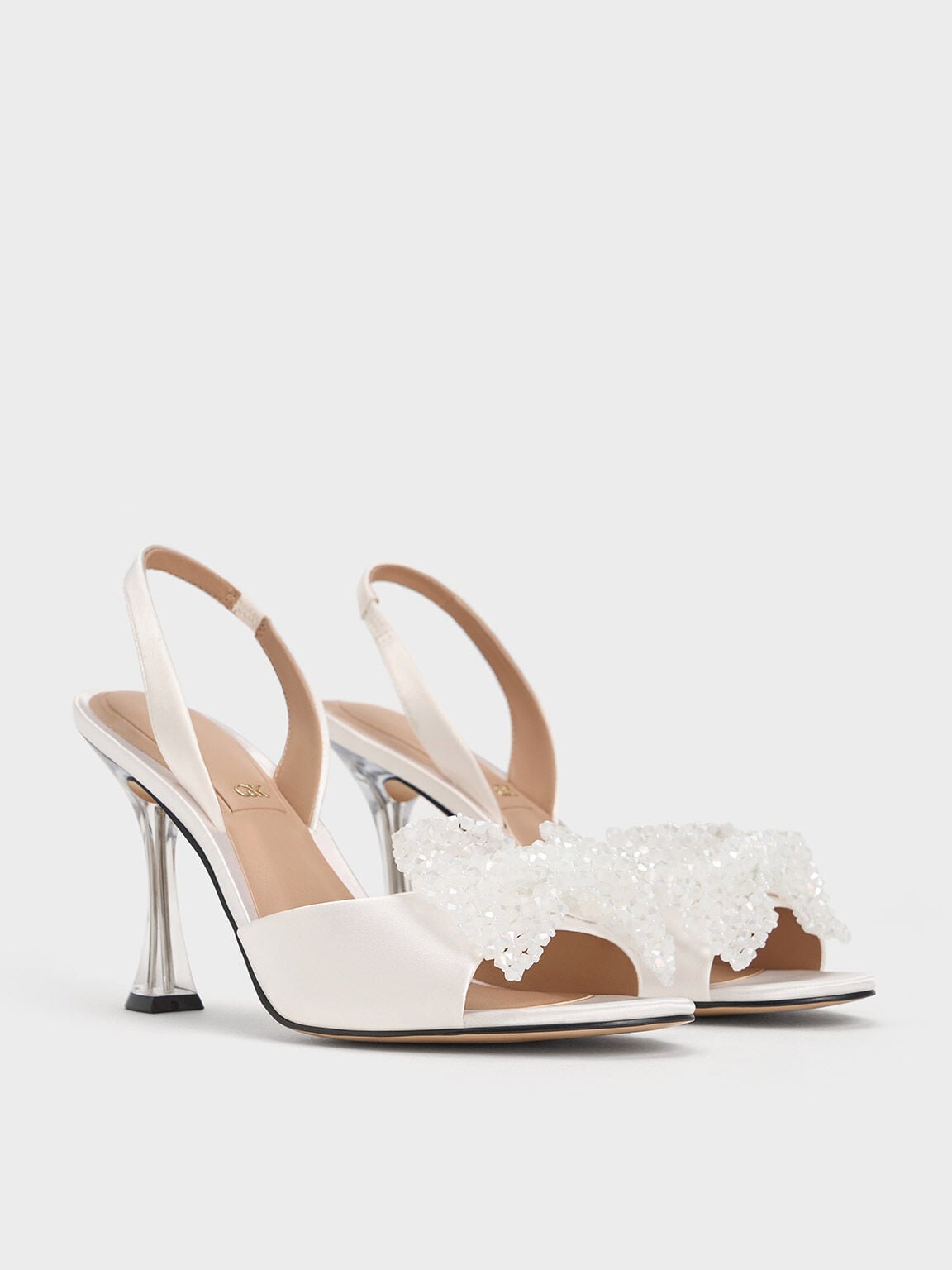 CHARLES & KEITH Sale / Beaded Bow Slingback Pumps - White