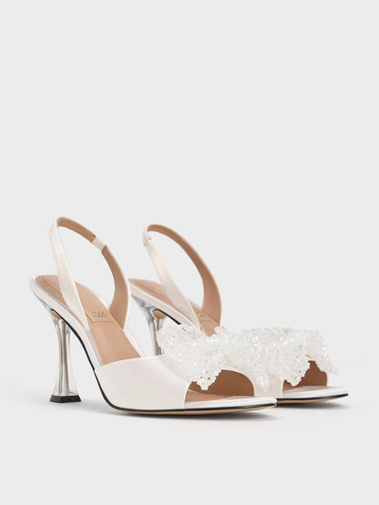 CHARLES & KEITH Sale / Beaded Bow Slingback Pumps - White