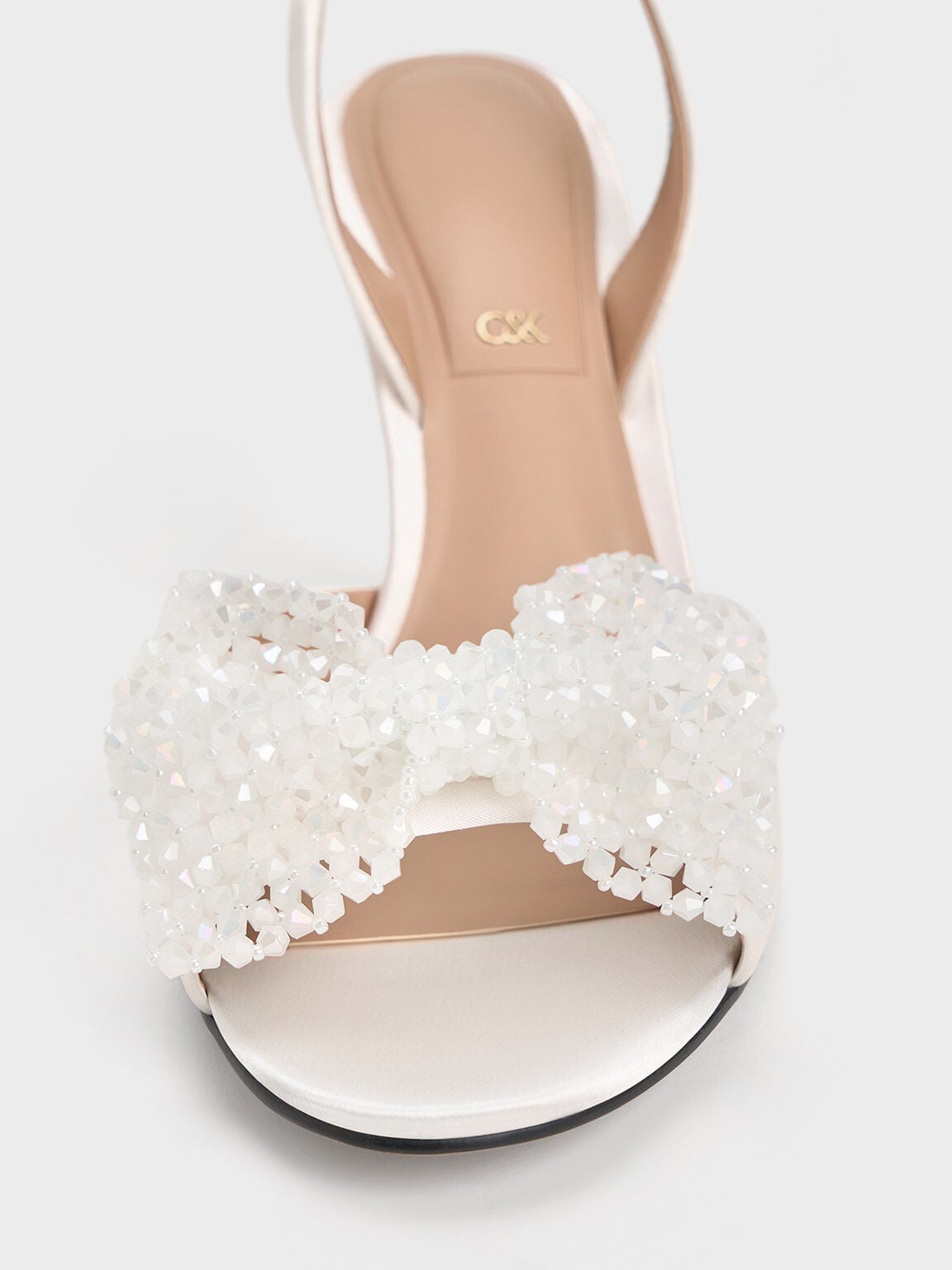 CHARLES & KEITH Sale / Beaded Bow Slingback Pumps - White