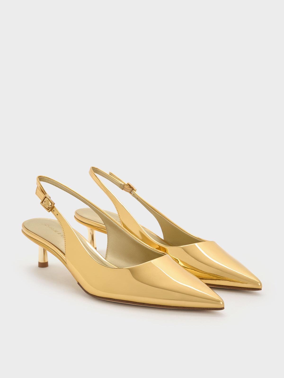 CHARLES & KEITH Classic / Curtis Metallic Slingback Kitten Heels - Gold