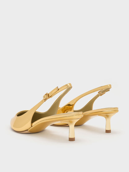 CHARLES & KEITH Classic / Curtis Metallic Slingback Kitten Heels - Gold