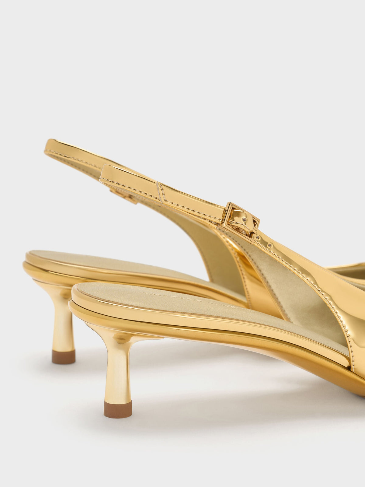 CHARLES & KEITH Classic / Curtis Metallic Slingback Kitten Heels - Gold