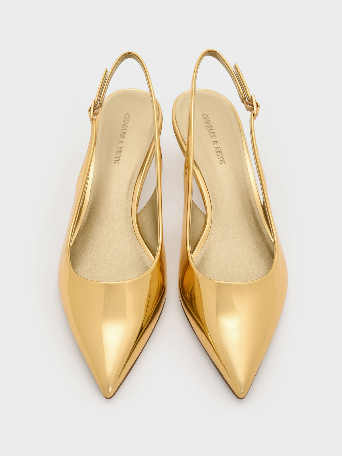 CHARLES & KEITH Classic / Curtis Metallic Slingback Kitten Heels - Gold