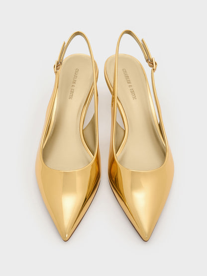CHARLES & KEITH Classic / Curtis Metallic Slingback Kitten Heels - Gold