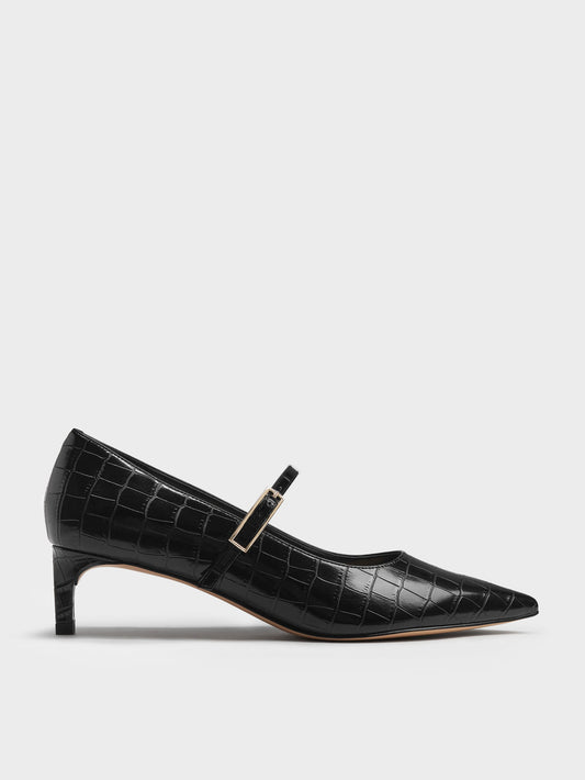 CHARLES & KEITH Featured / Luciana Croc-Effect Mary Jane Pumps - Animal Print Black