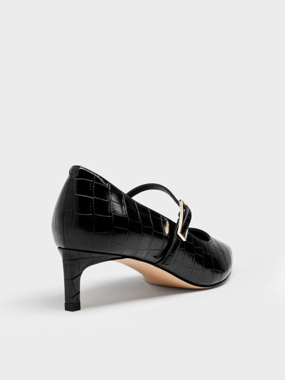 CHARLES & KEITH Featured / Luciana Croc-Effect Mary Jane Pumps - Animal Print Black