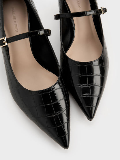 CHARLES & KEITH Featured / Luciana Croc-Effect Mary Jane Pumps - Animal Print Black