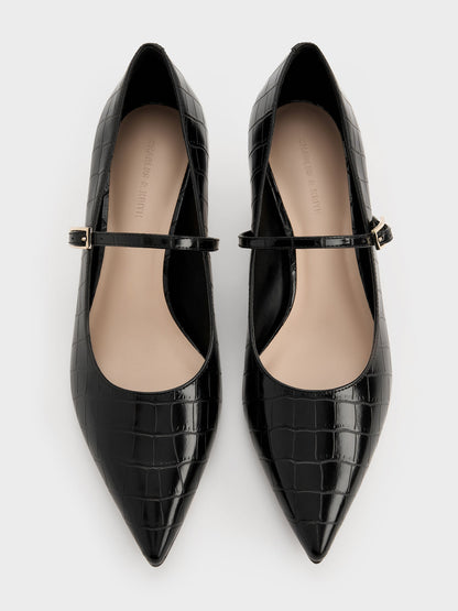 CHARLES & KEITH Featured / Luciana Croc-Effect Mary Jane Pumps - Animal Print Black