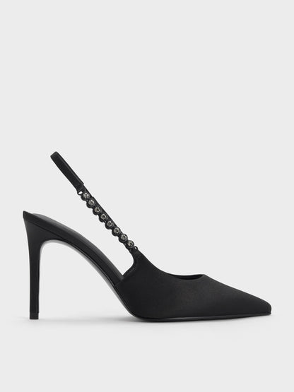 CHARLES & KEITH Customer Favorite / Flores Gem-Strap Slingback Pumps - Black