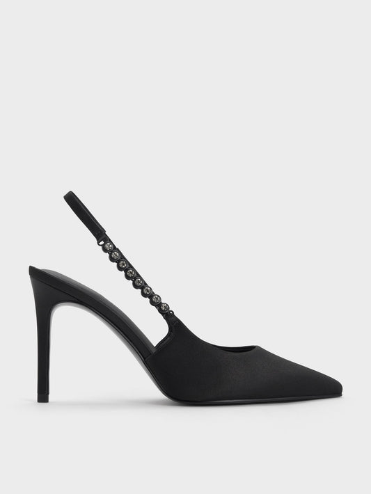 CHARLES & KEITH Customer Favorite / Flores Gem-Strap Slingback Pumps - Black