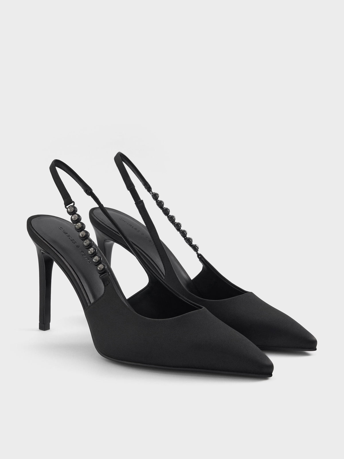 CHARLES & KEITH Customer Favorite / Flores Gem-Strap Slingback Pumps - Black