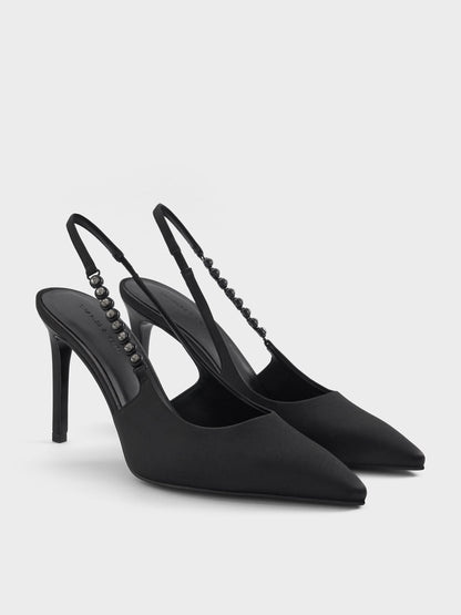 CHARLES & KEITH Customer Favorite / Flores Gem-Strap Slingback Pumps - Black