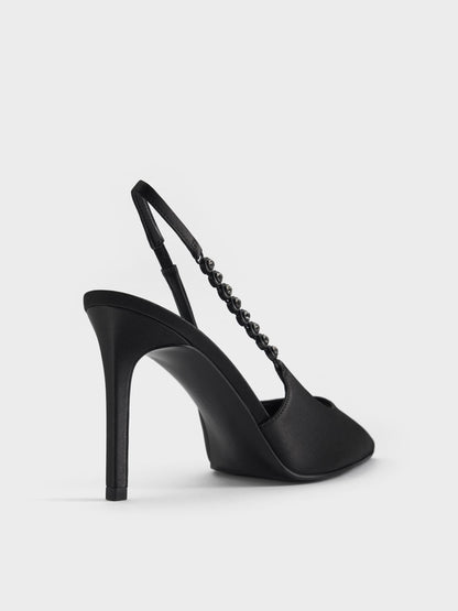 CHARLES & KEITH Customer Favorite / Flores Gem-Strap Slingback Pumps - Black