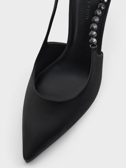 CHARLES & KEITH Customer Favorite / Flores Gem-Strap Slingback Pumps - Black