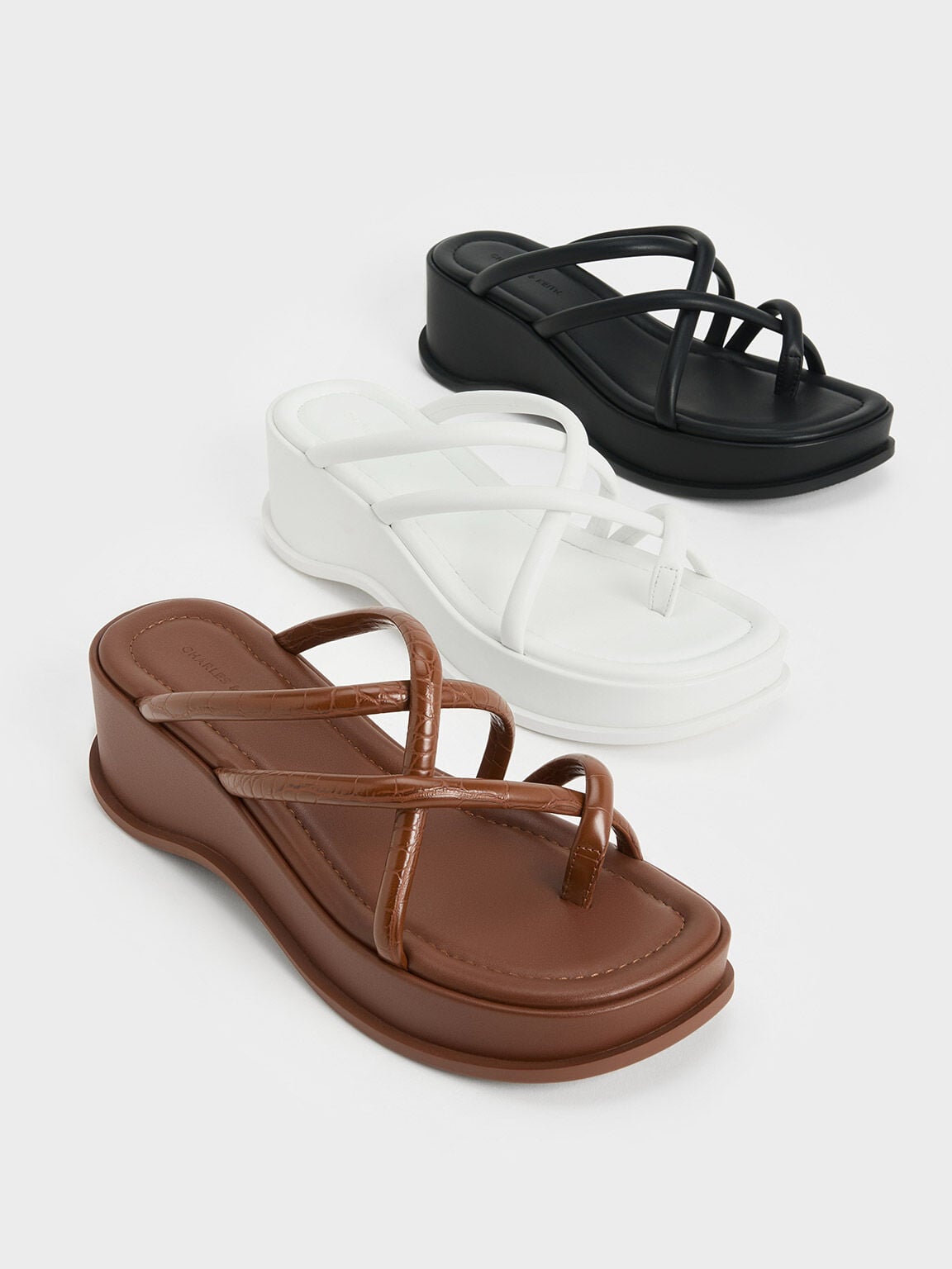 CHARLES & KEITH Top Pick / Strappy Tubular Wedge Sandals - Black