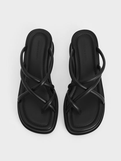 CHARLES & KEITH Top Pick / Strappy Tubular Wedge Sandals - Black