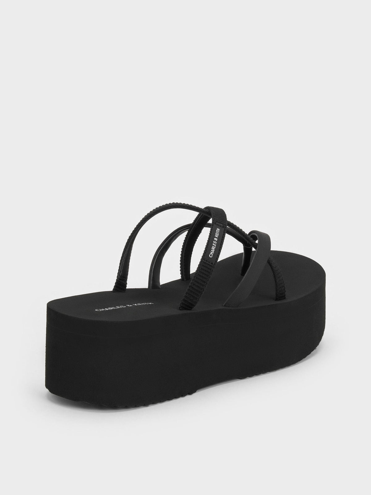 CHARLES & KEITH Exclusive / Levy Satin Strappy Flatform Sandals - Black Textured