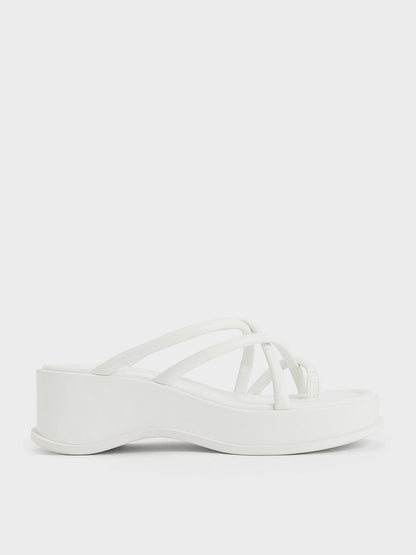 CHARLES & KEITH Latest / Strappy Tubular Wedge Sandals - White