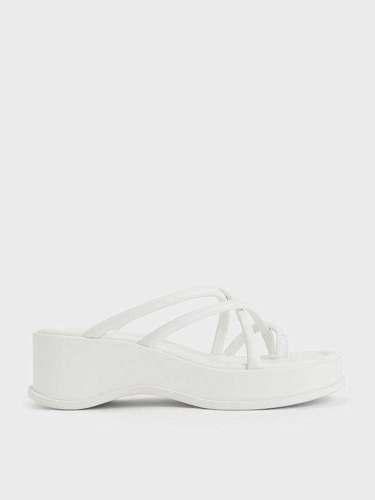 CHARLES & KEITH Latest / Strappy Tubular Wedge Sandals - White