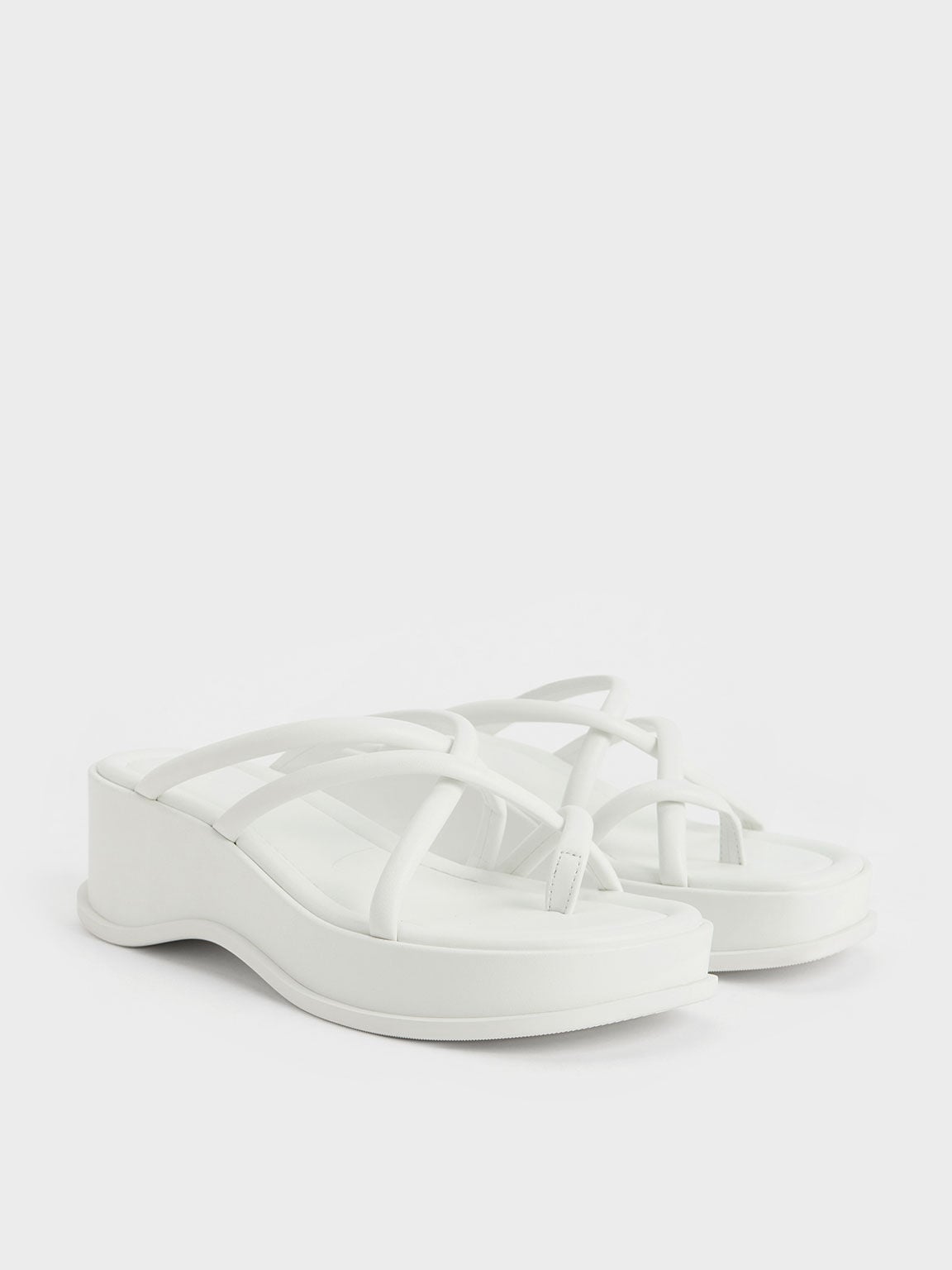 CHARLES & KEITH Latest / Strappy Tubular Wedge Sandals - White
