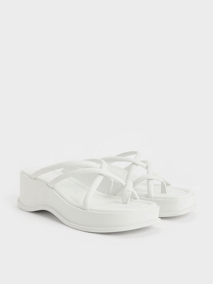 CHARLES & KEITH Latest / Strappy Tubular Wedge Sandals - White