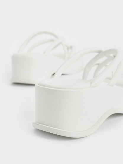 CHARLES & KEITH Latest / Strappy Tubular Wedge Sandals - White
