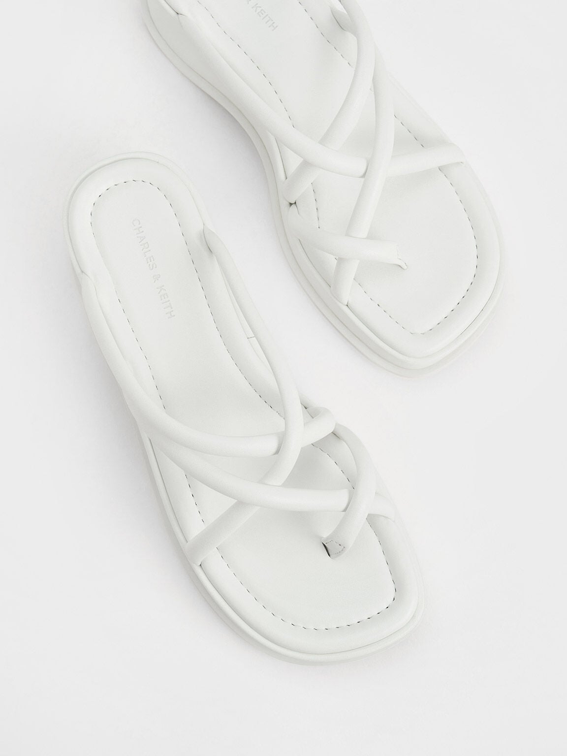 CHARLES & KEITH Latest / Strappy Tubular Wedge Sandals - White