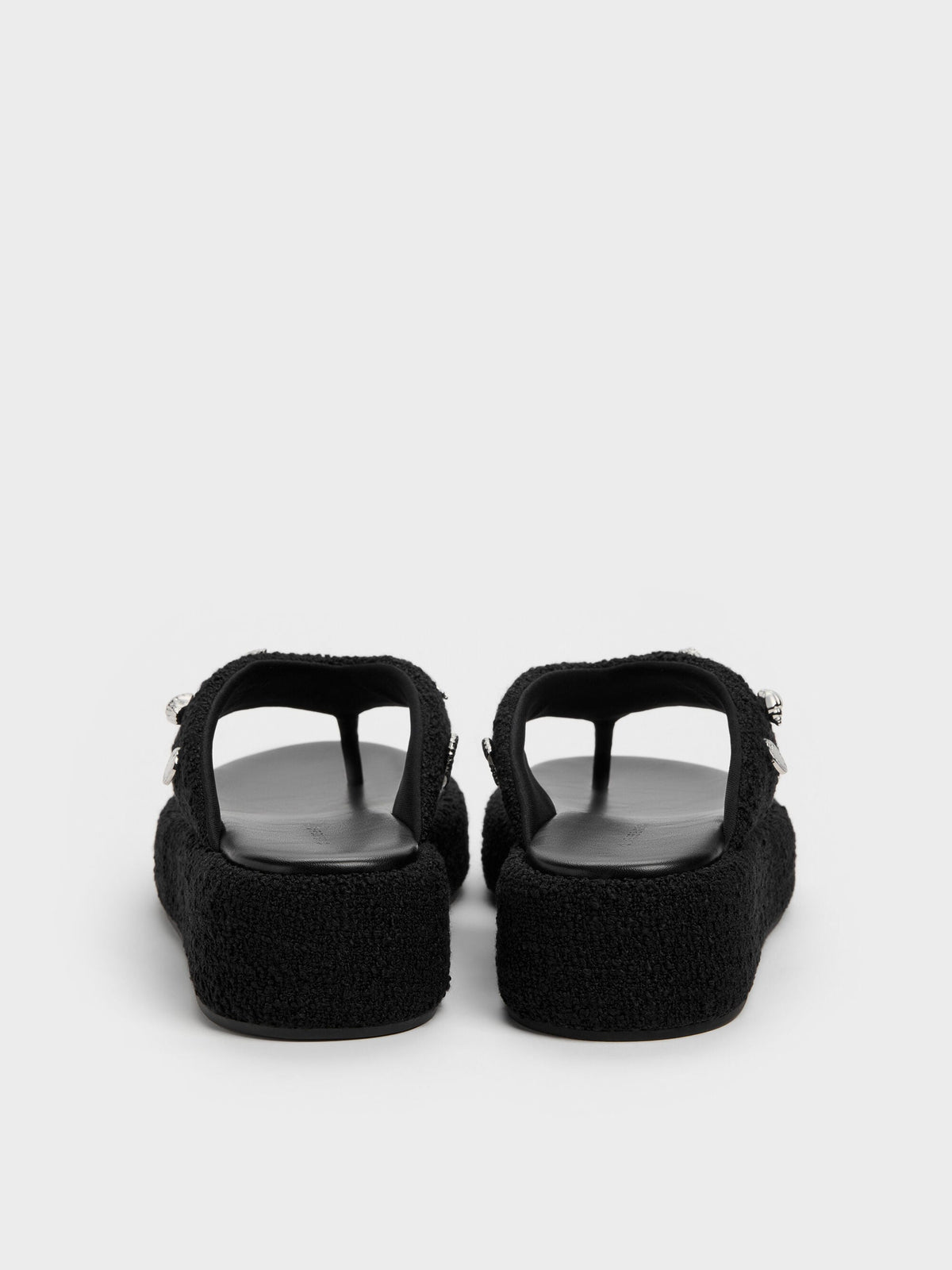 CHARLES & KEITH Discount / Tweed Beach Flatform Thong Sandals - Black Textured