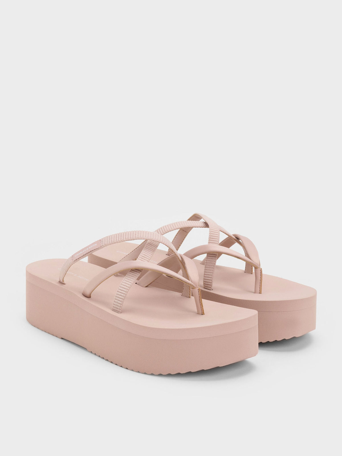 CHARLES & KEITH Customer Favorite / Levy Satin Strappy Flatform Sandals - Light Pink