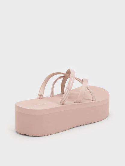 CHARLES & KEITH Customer Favorite / Levy Satin Strappy Flatform Sandals - Light Pink