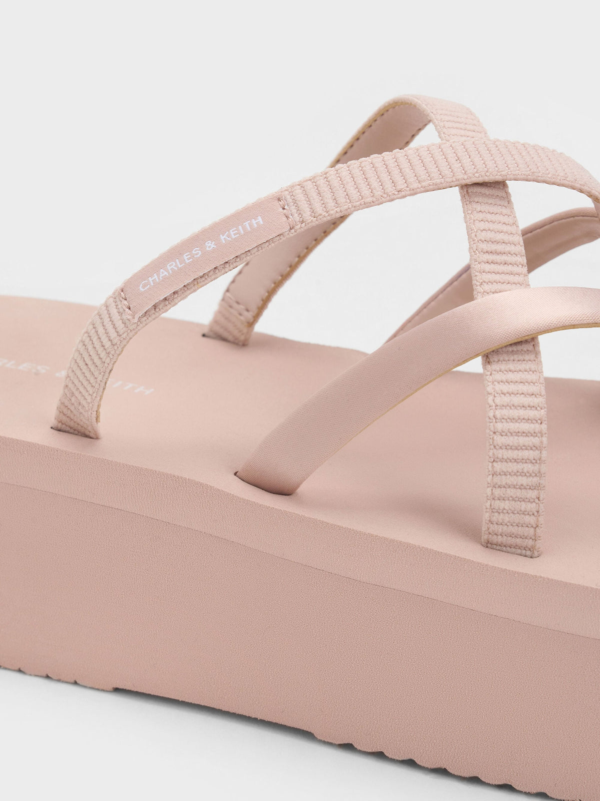 CHARLES & KEITH Customer Favorite / Levy Satin Strappy Flatform Sandals - Light Pink