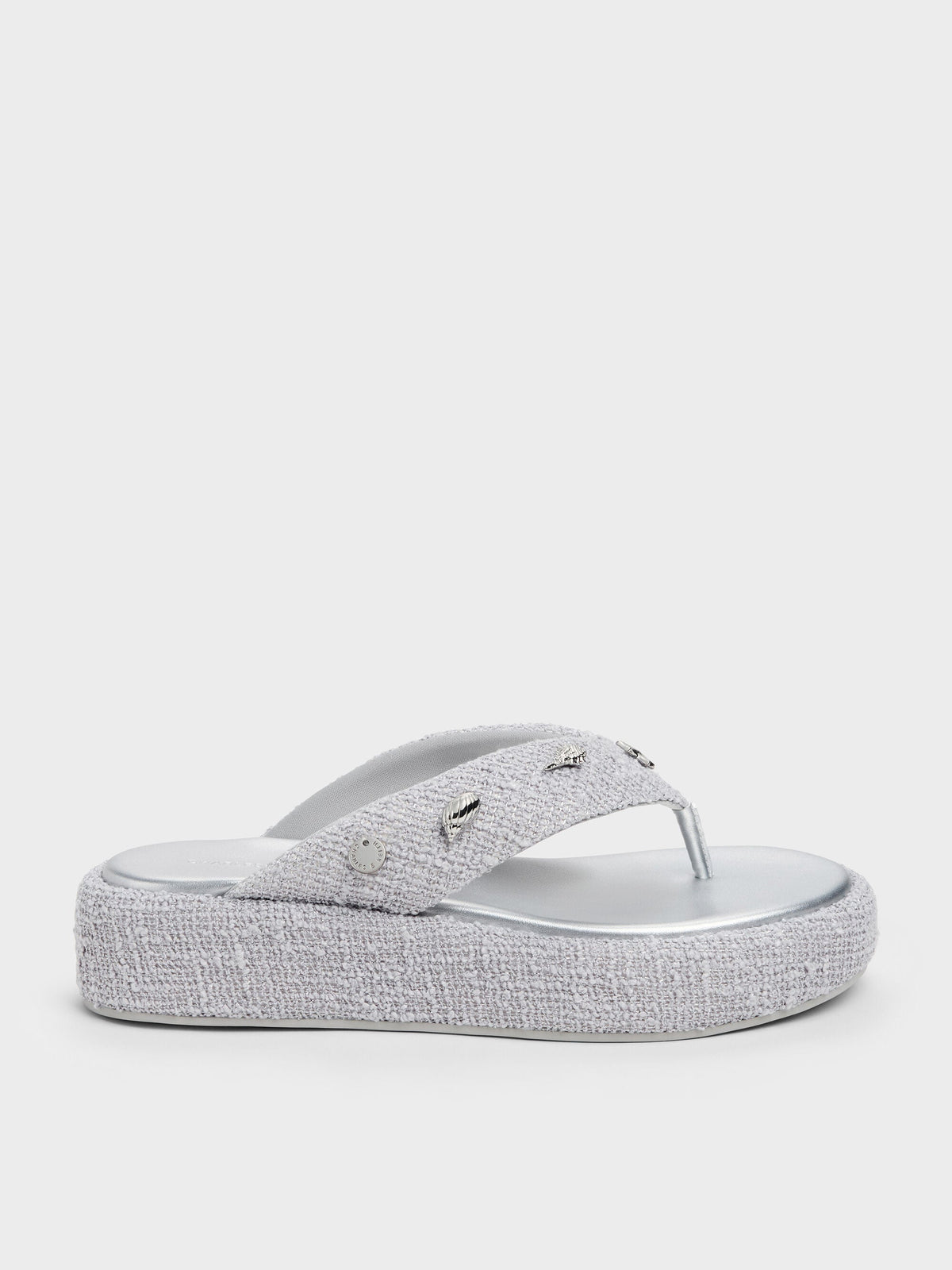 CHARLES & KEITH Signature / Tweed Beach Flatform Thong Sandals - Silver