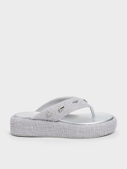 CHARLES & KEITH Signature / Tweed Beach Flatform Thong Sandals - Silver