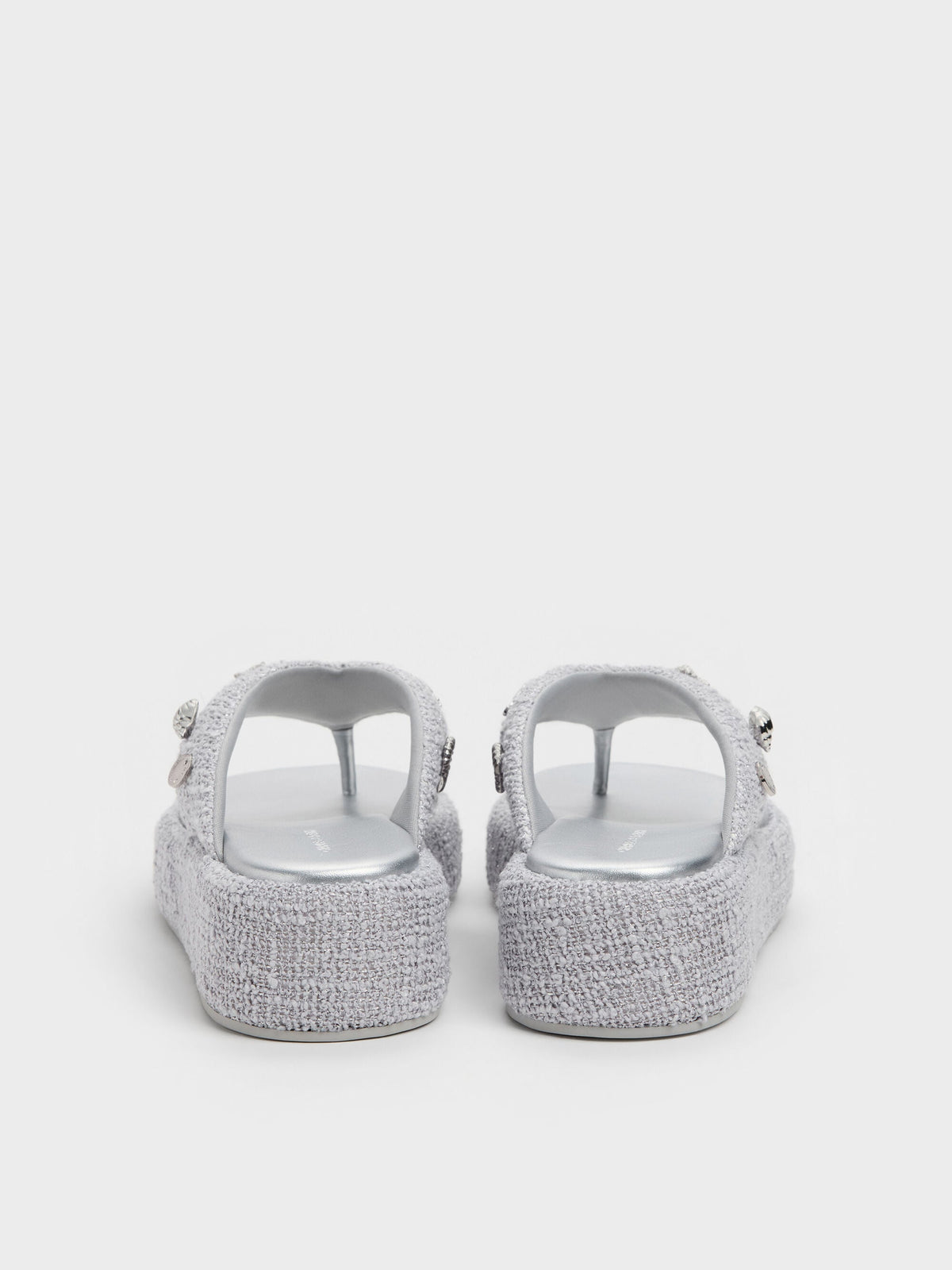 CHARLES & KEITH Signature / Tweed Beach Flatform Thong Sandals - Silver