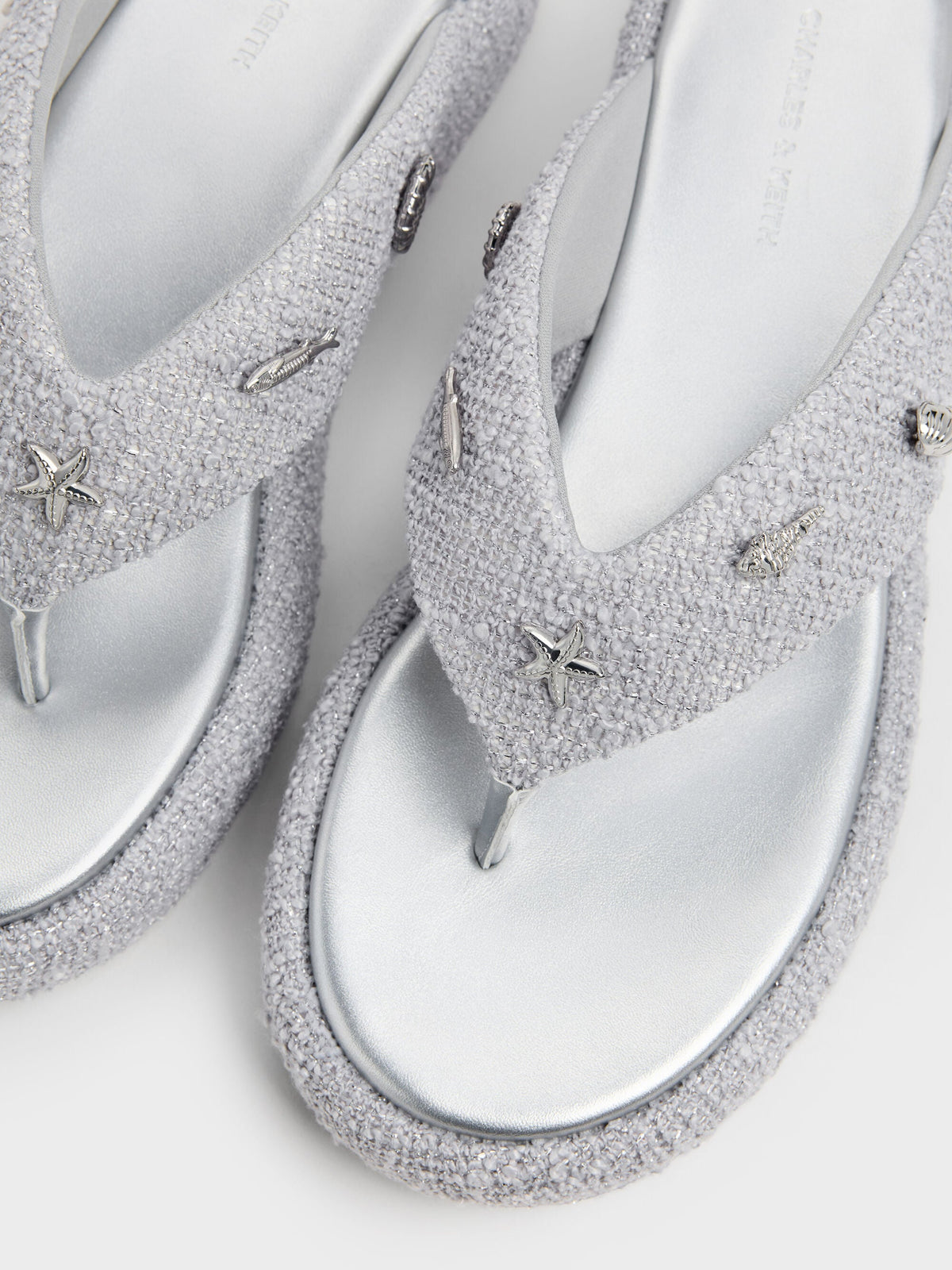 CHARLES & KEITH Signature / Tweed Beach Flatform Thong Sandals - Silver