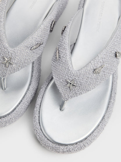 CHARLES & KEITH Signature / Tweed Beach Flatform Thong Sandals - Silver