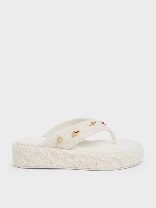 CHARLES & KEITH Essential / Tweed Beach Flatform Thong Sandals - Chalk