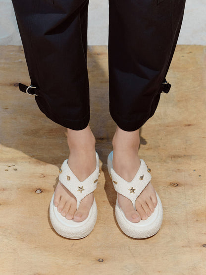 CHARLES & KEITH Essential / Tweed Beach Flatform Thong Sandals - Chalk