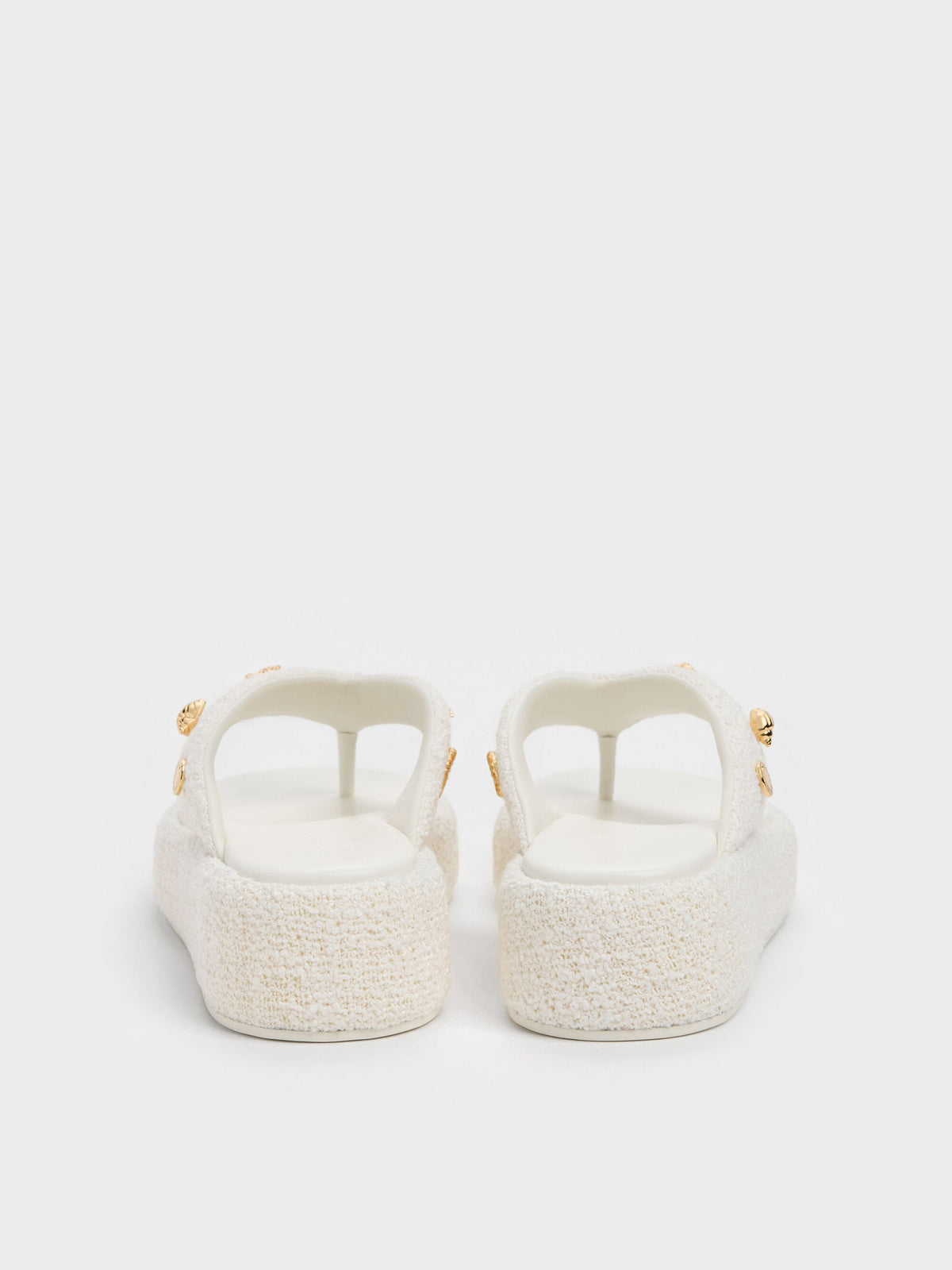 CHARLES & KEITH Essential / Tweed Beach Flatform Thong Sandals - Chalk