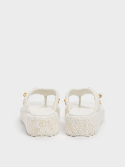 CHARLES & KEITH Essential / Tweed Beach Flatform Thong Sandals - Chalk