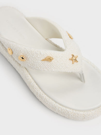 CHARLES & KEITH Essential / Tweed Beach Flatform Thong Sandals - Chalk