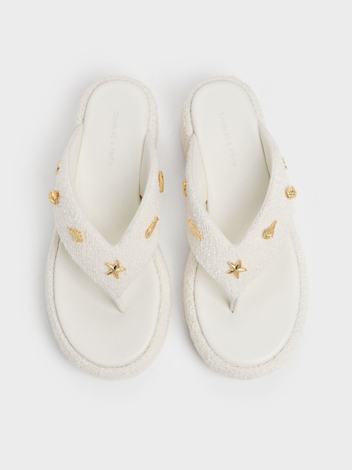 CHARLES & KEITH Essential / Tweed Beach Flatform Thong Sandals - Chalk