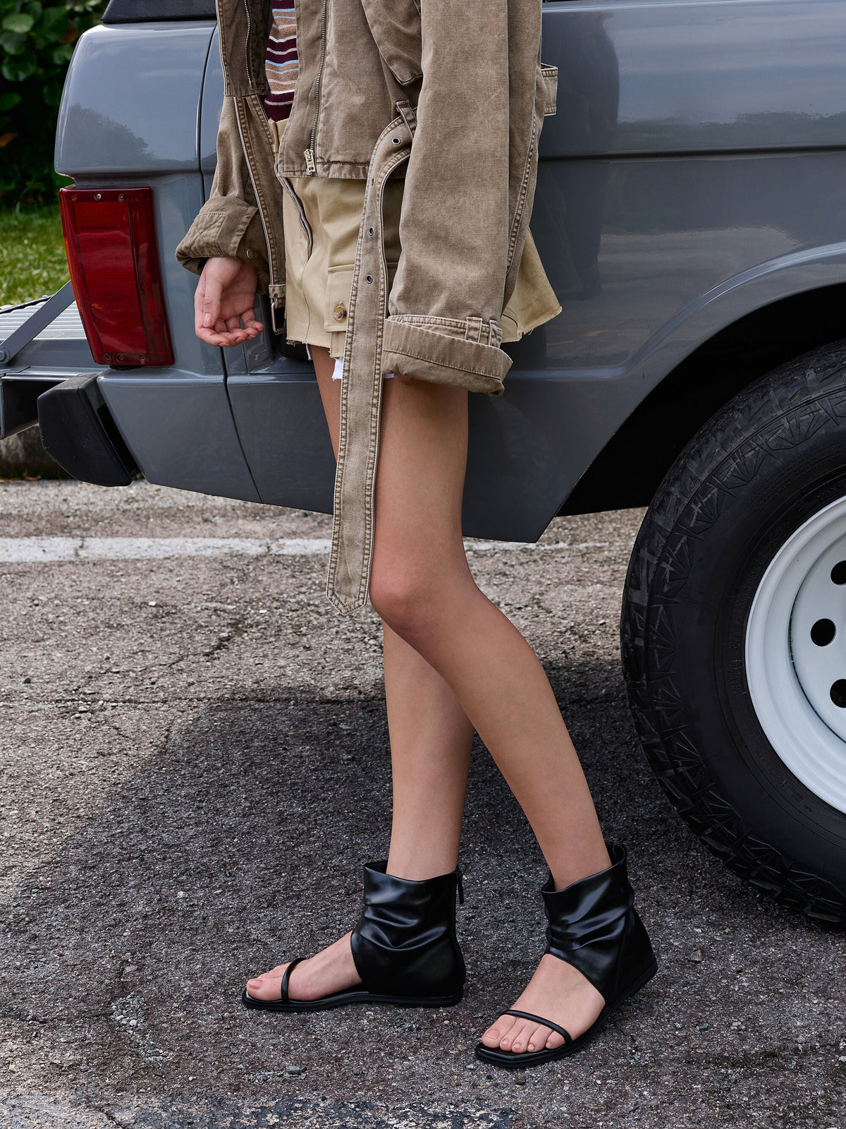 CHARLES & KEITH Quality / Joplin Ruched Boot Sandals - Black