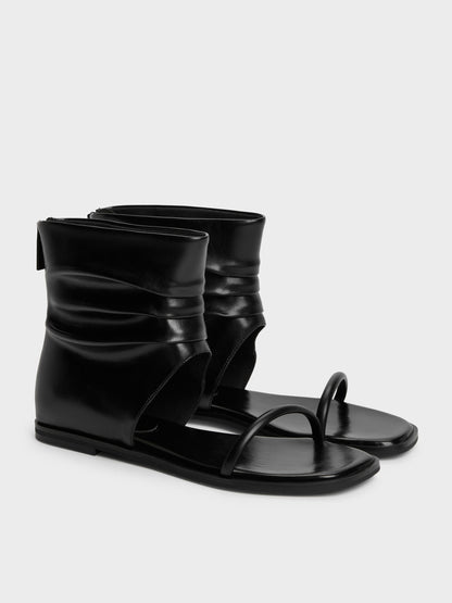 CHARLES & KEITH Quality / Joplin Ruched Boot Sandals - Black
