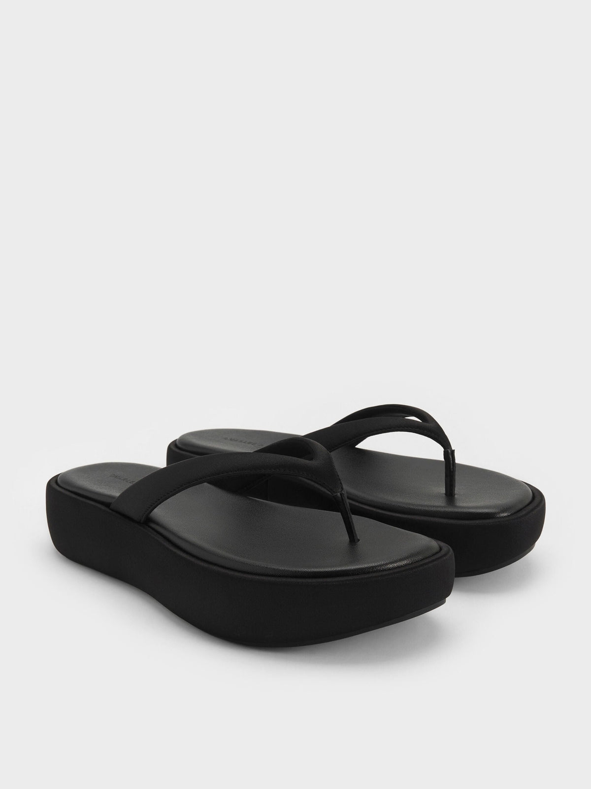 CHARLES & KEITH Essential / Satin Thong Flatform Sandals - Black Textured