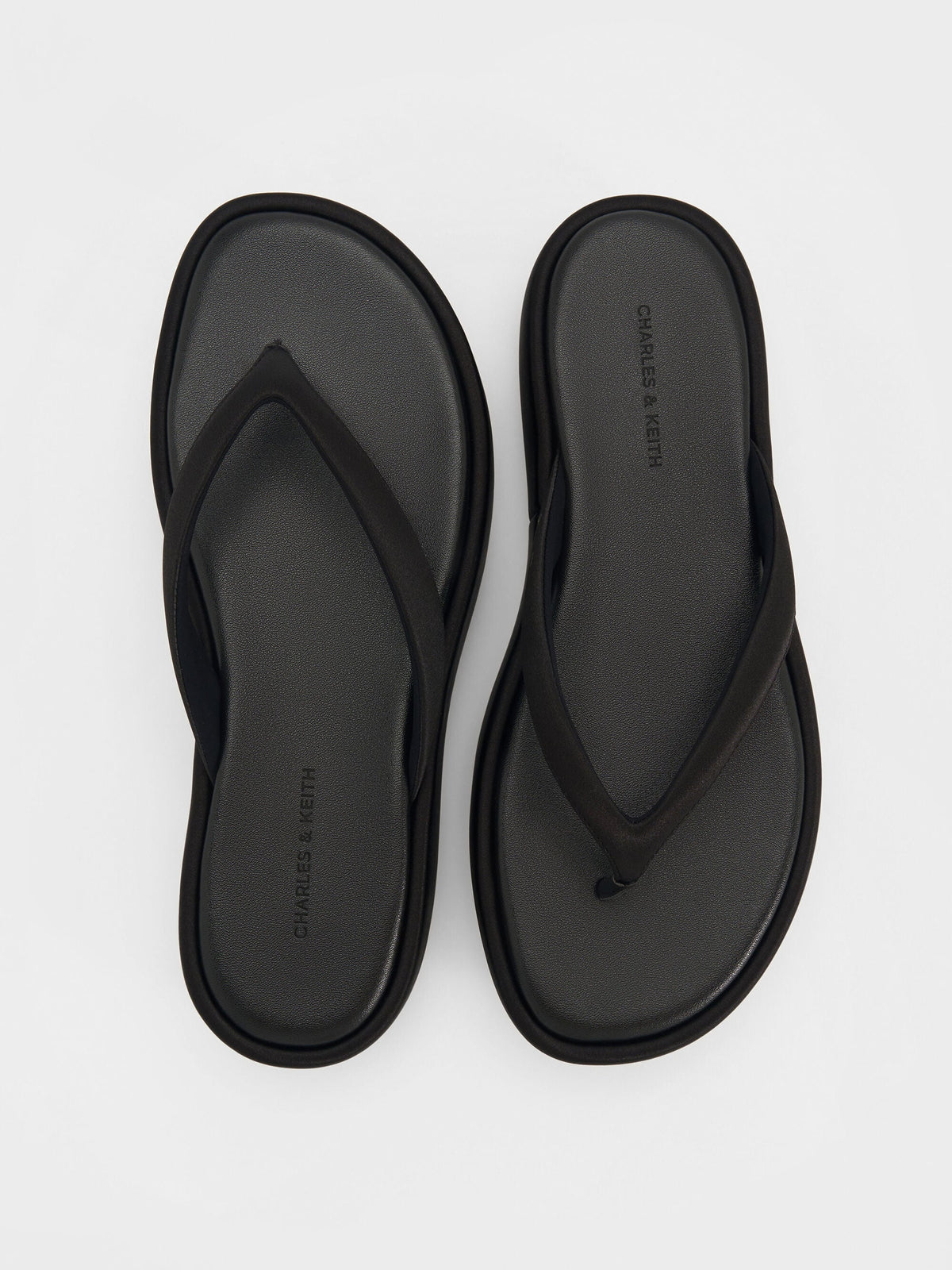 CHARLES & KEITH Essential / Satin Thong Flatform Sandals - Black Textured