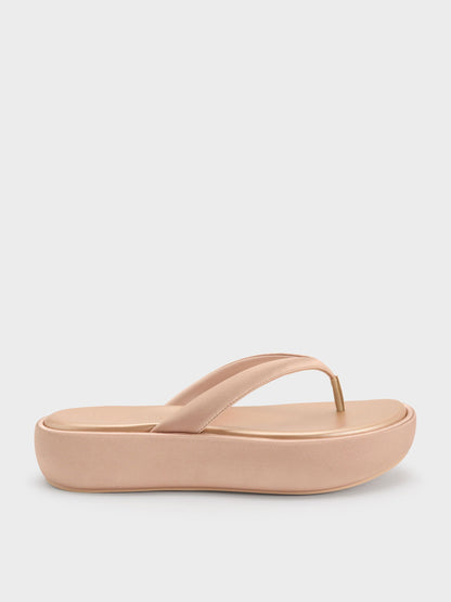 CHARLES & KEITH Classic / Satin Thong Flatform Sandals - Nude