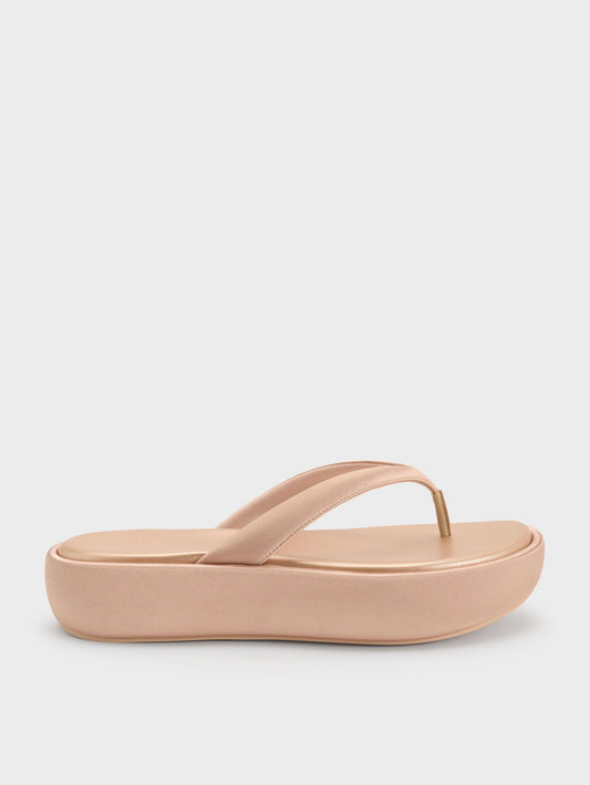 CHARLES & KEITH Classic / Satin Thong Flatform Sandals - Nude