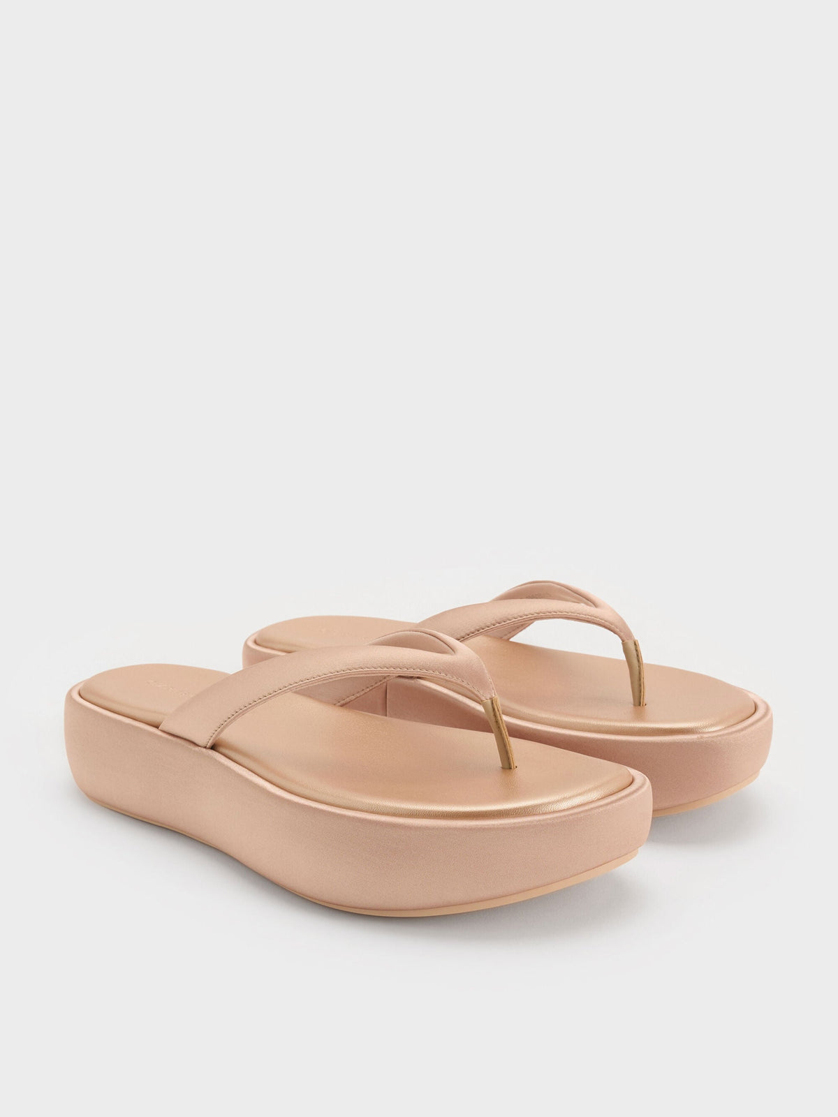 CHARLES & KEITH Classic / Satin Thong Flatform Sandals - Nude